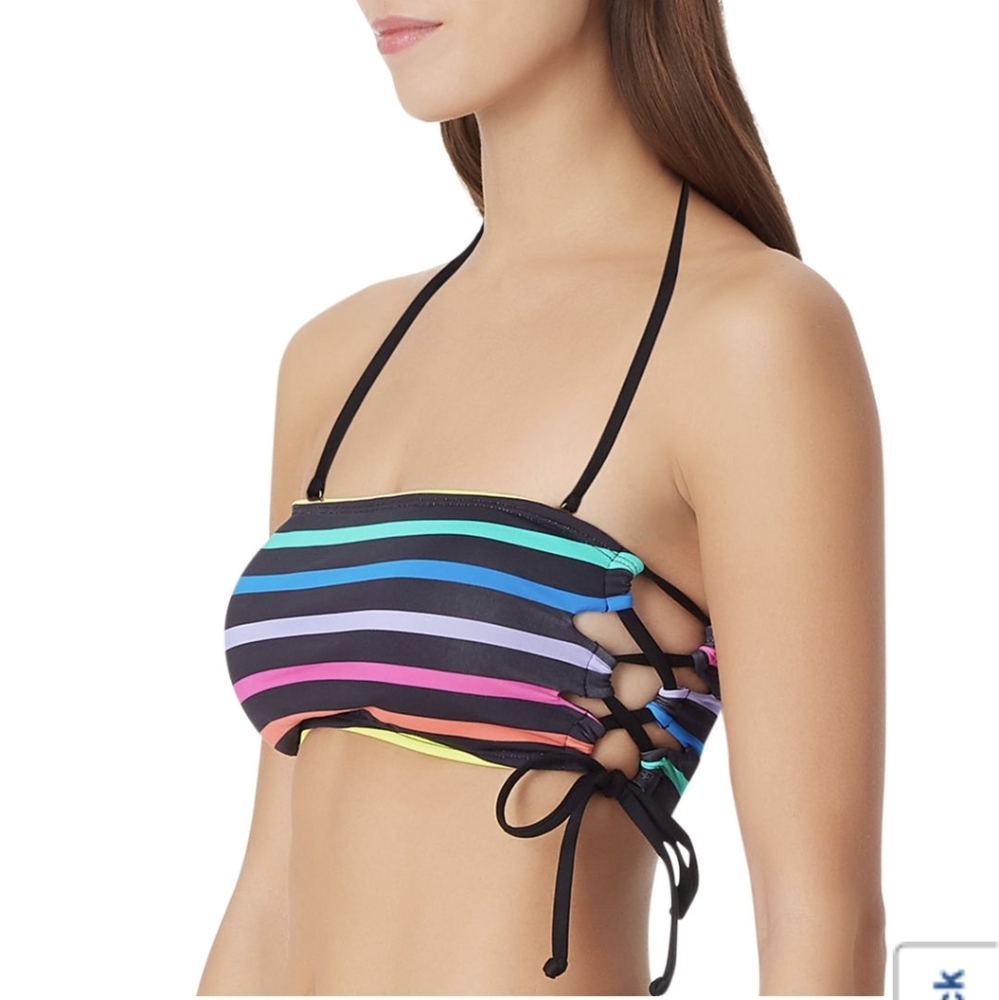 SUGAR BEACH BANDEAU BIKINI TOP BLACK MULTI-STRIPE  XS, SM or MED BNWT SO